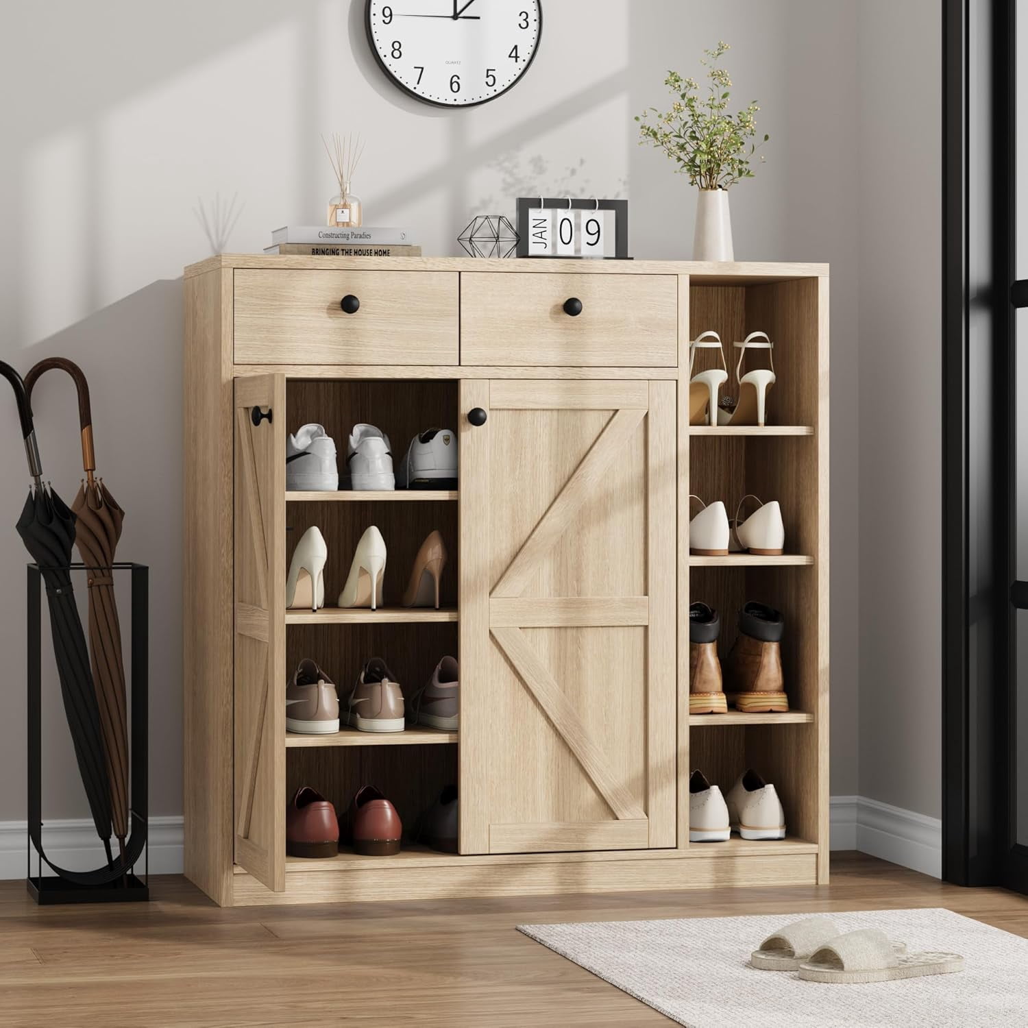 42" Shoe Storage Cabinet with Doors & Drawers - White Modern Entryway ...