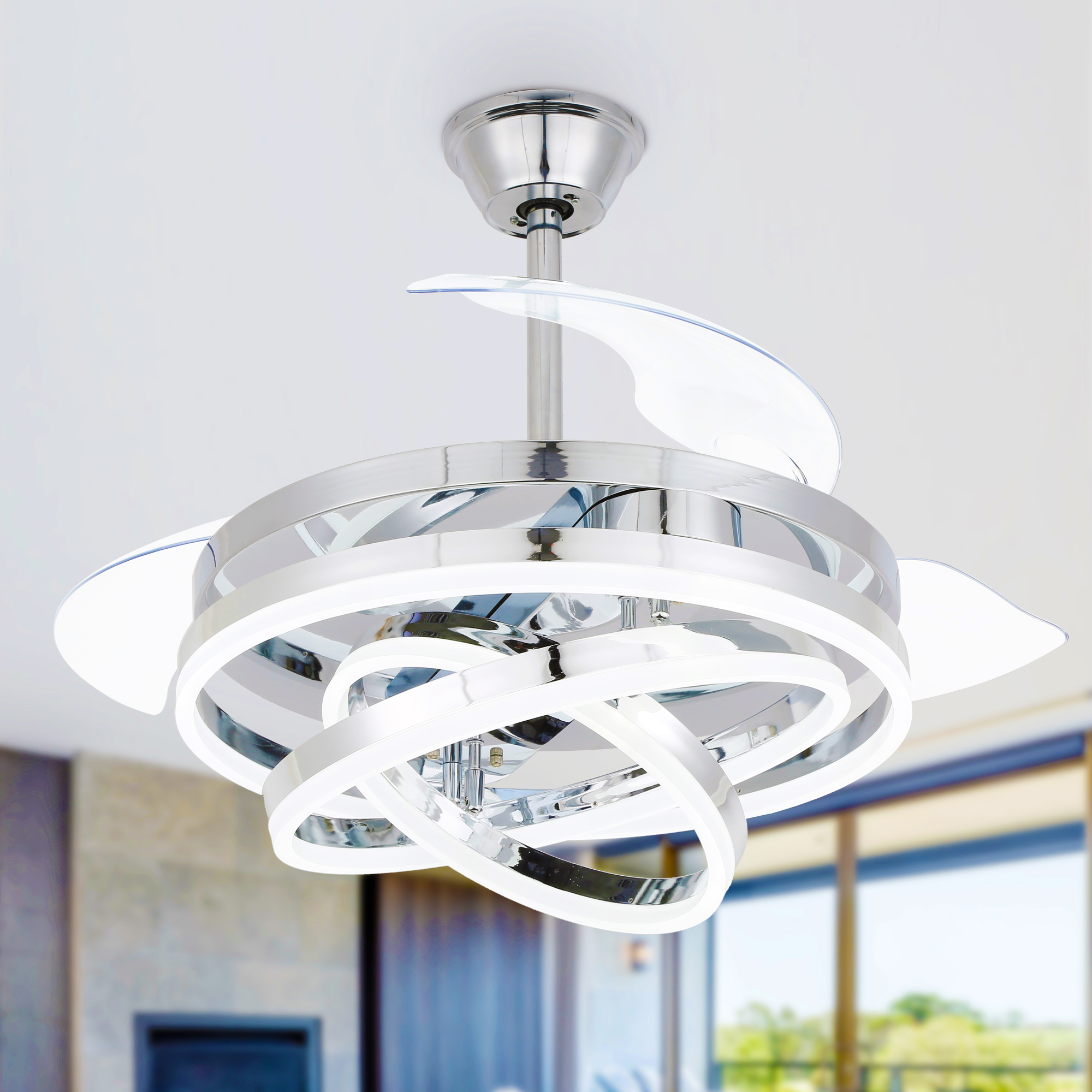 36" Retractable Ceiling Fan With Remote Control and Light Kit