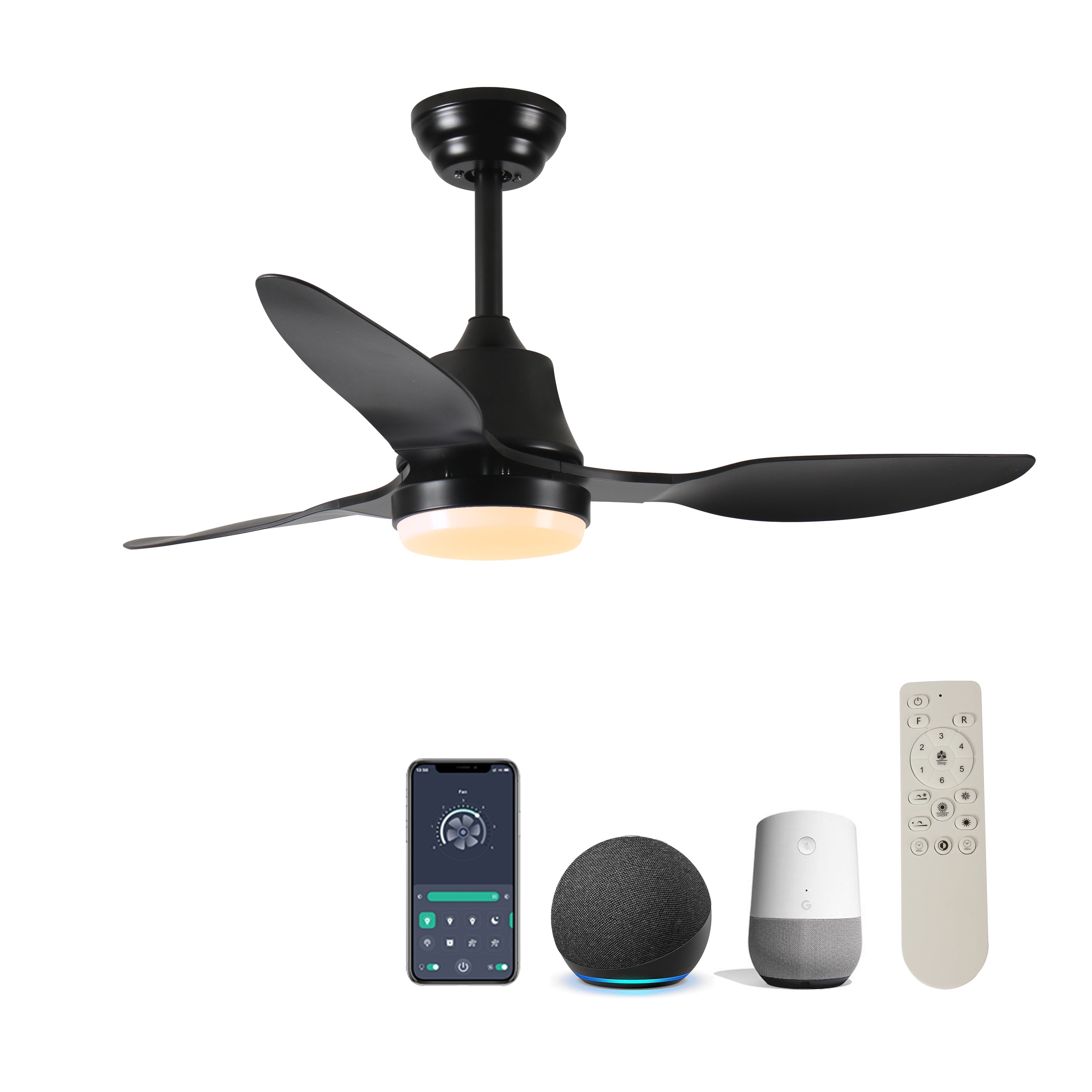 42" Matte Black Smart Ceiling Fan with LED Light and Remote