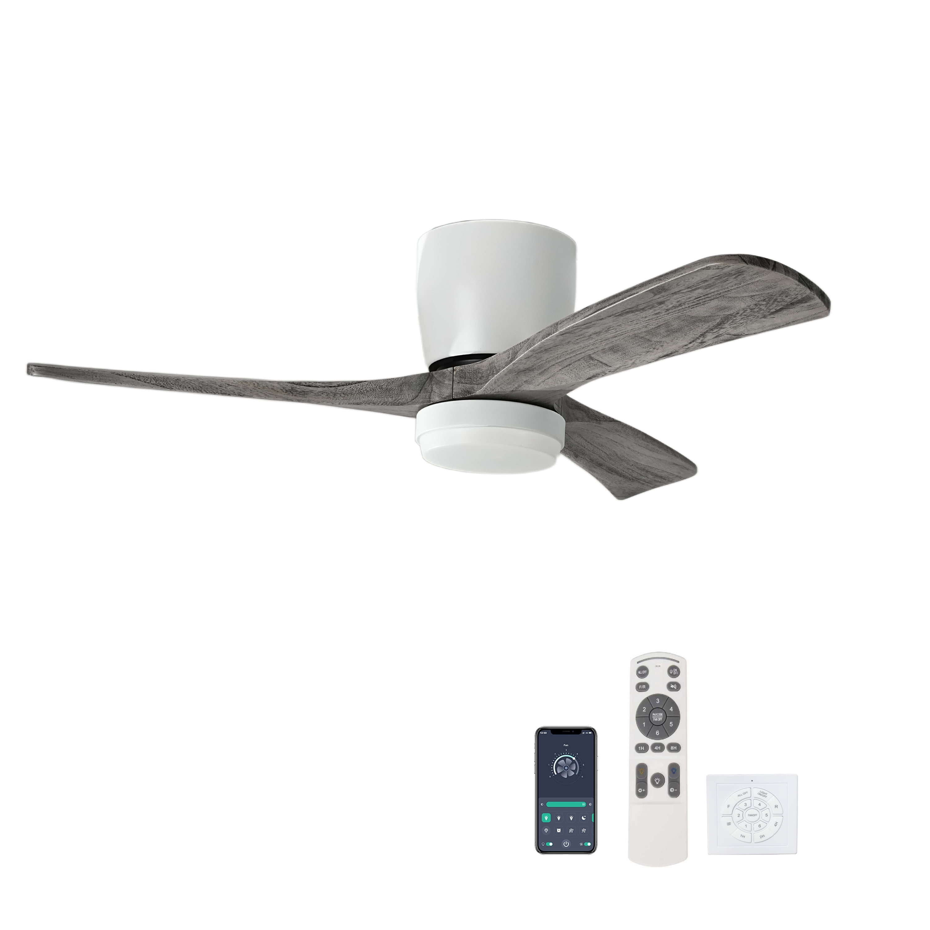42" Solid Wood Ceiling Fan with Light-Flush Mount, DC Motor
