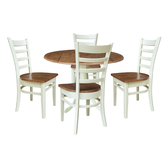 42" Solid Wood Dual Drop Leaf Table With 4 Emily Side Chairs   Multi Color