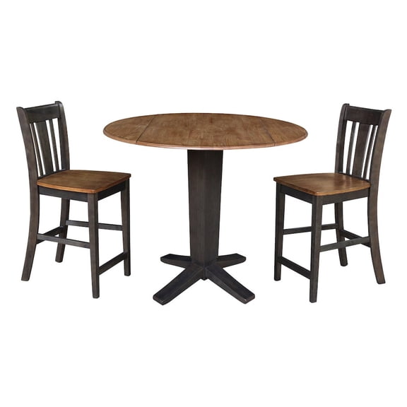 42" Solid Wood Dual Drop Leaf Table with 2 Counter Height Stools