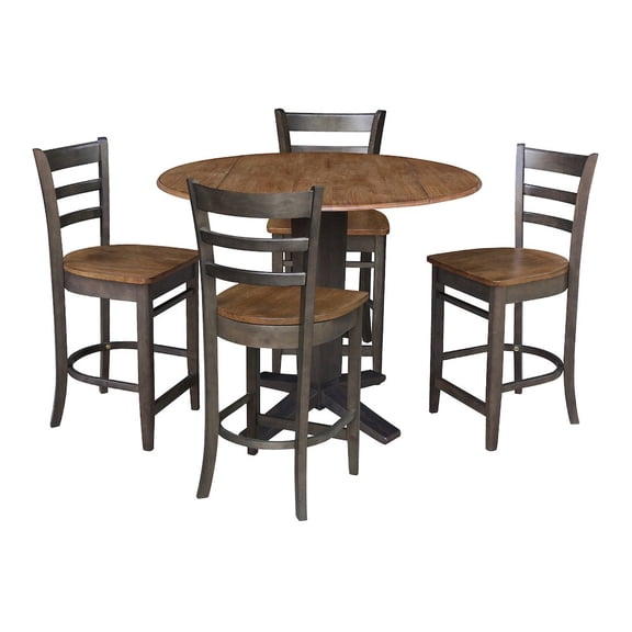 42" Solid Wood Dual Drop Leaf Table with 4 Counter Height Stools