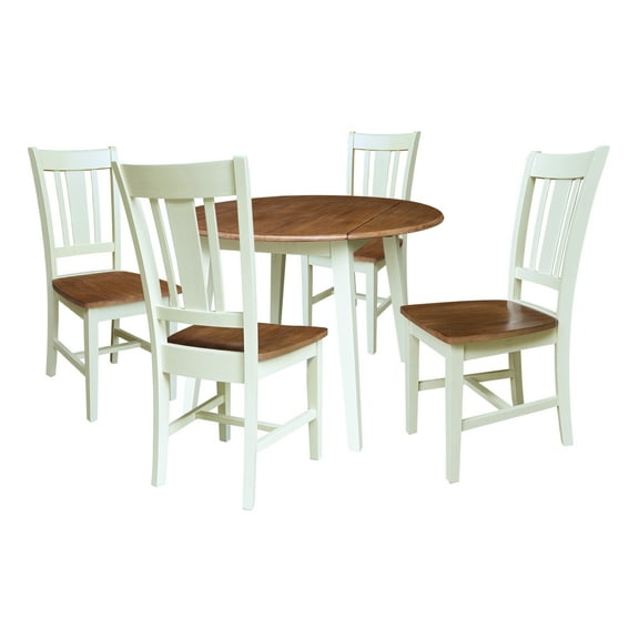42" Solid Wood Round Dual Drop Leaf Dining Table with 4 Chairs   Multi Color