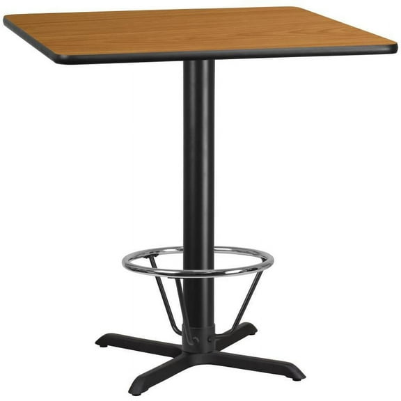 42" Square Natural Laminate Table Top With Bar Height X Base and Foot Ring - Bar Height Restaurant Table