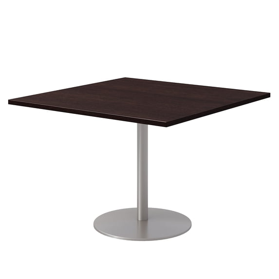 42" Square Pedestal Table - Espresso Top - Silver Base