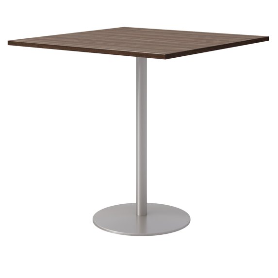 42" Square Pedestal Table - Studio Teak Top - Silver Base - Bistro Height