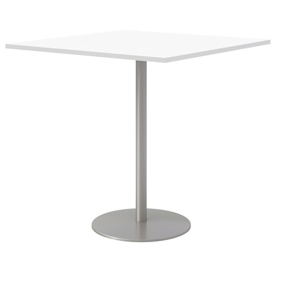 42" Square Pedestal Table - White Top - Silver Base - Bistro Height