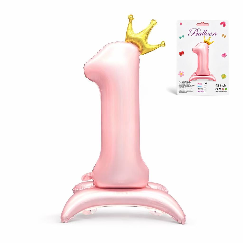 42” Standing Crown Number 1 Balloon, Large Pink Foil Balloon for ...