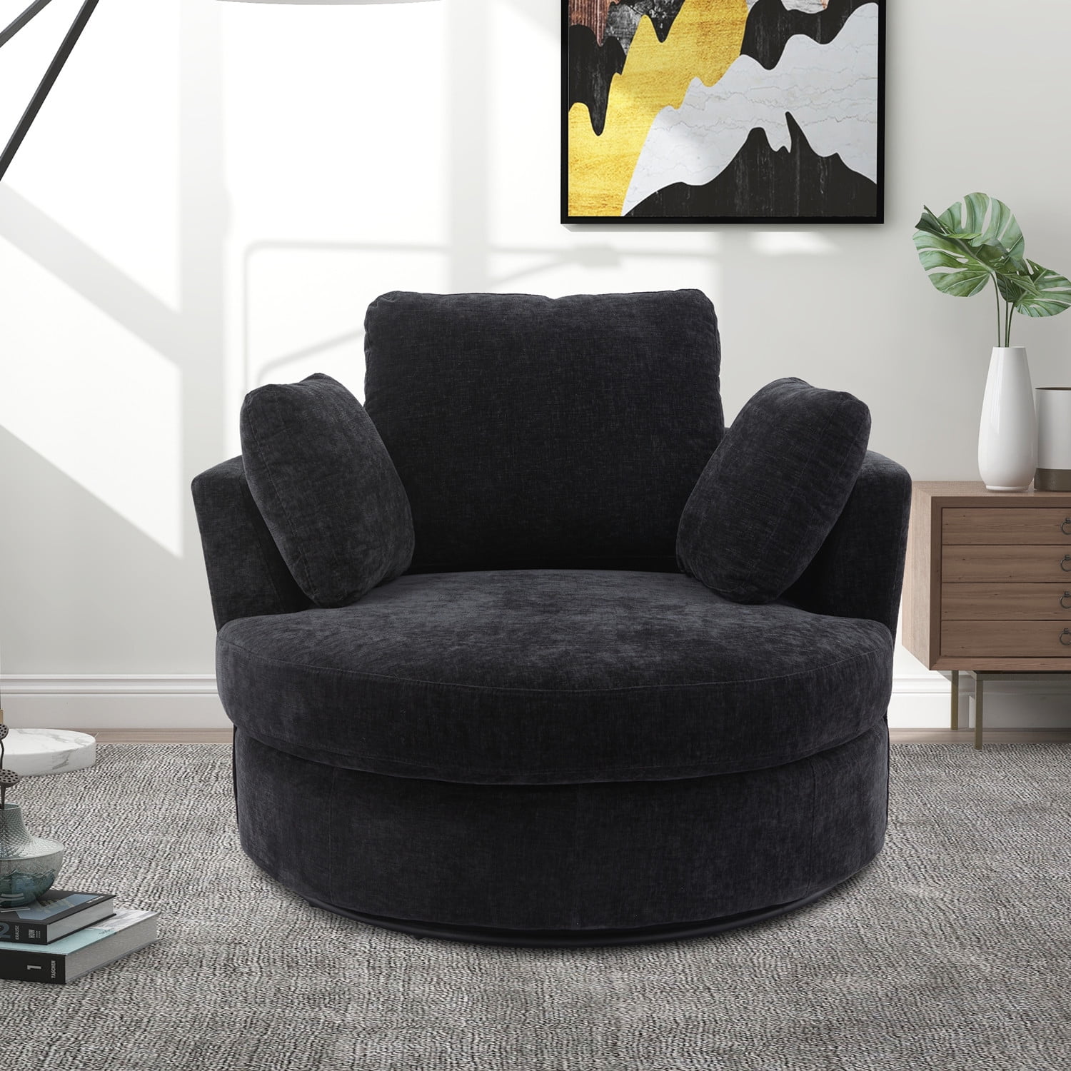 42" Swivel Sofa Chair with 3 Pillows, 360 Degree Swiveling Round Sofa