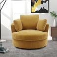 thumbnail image 1 of 42" Swivel Sofa Chair with 3 Pillows, 360 Degree Swiveling Round Sofa Accent Upholstered Barrel Chair with Armrest and Backrest for Living Room Bedroom, Easy Assembly, Yellow, 1 of 7