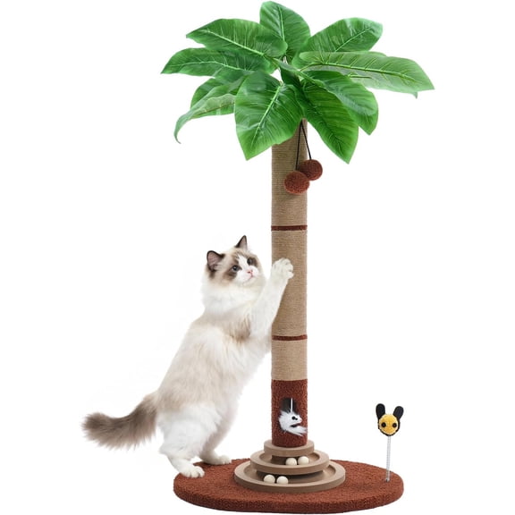 42" Tall Cat Scratching Post with Sisal Rope, Interactive Hanging Balls, Toy Mouse and Two-Layer Ball Track Cat Toys, Palm Tree Cat Scratcher Tower for Indoor Cats and Kittens