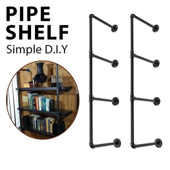 42" Tall Industrial Wall Mount Iron Pipe Shelf Shelves Shelving Bracket Vintage Retro Black DIY Open Bookshelf (3 Pcs 4Tier Hardware Only)