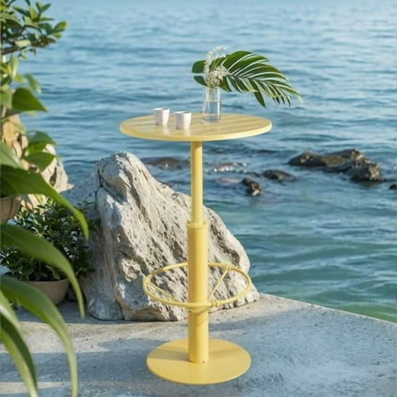 42" Tall Modern Industrial Bar Table-23.6" Dia Round Metal Top Standing Pub Cocktail Bistro Table-Indoor Outdoor -Commercial Grade, Heavy Duty (Lemon-Yellow)