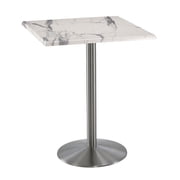 Holland 42 Stainless Round Base Square Table in 30 White Marble Top