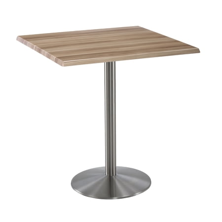 Holland 42" Stainless Round Base Square Table in 36" Natural Top