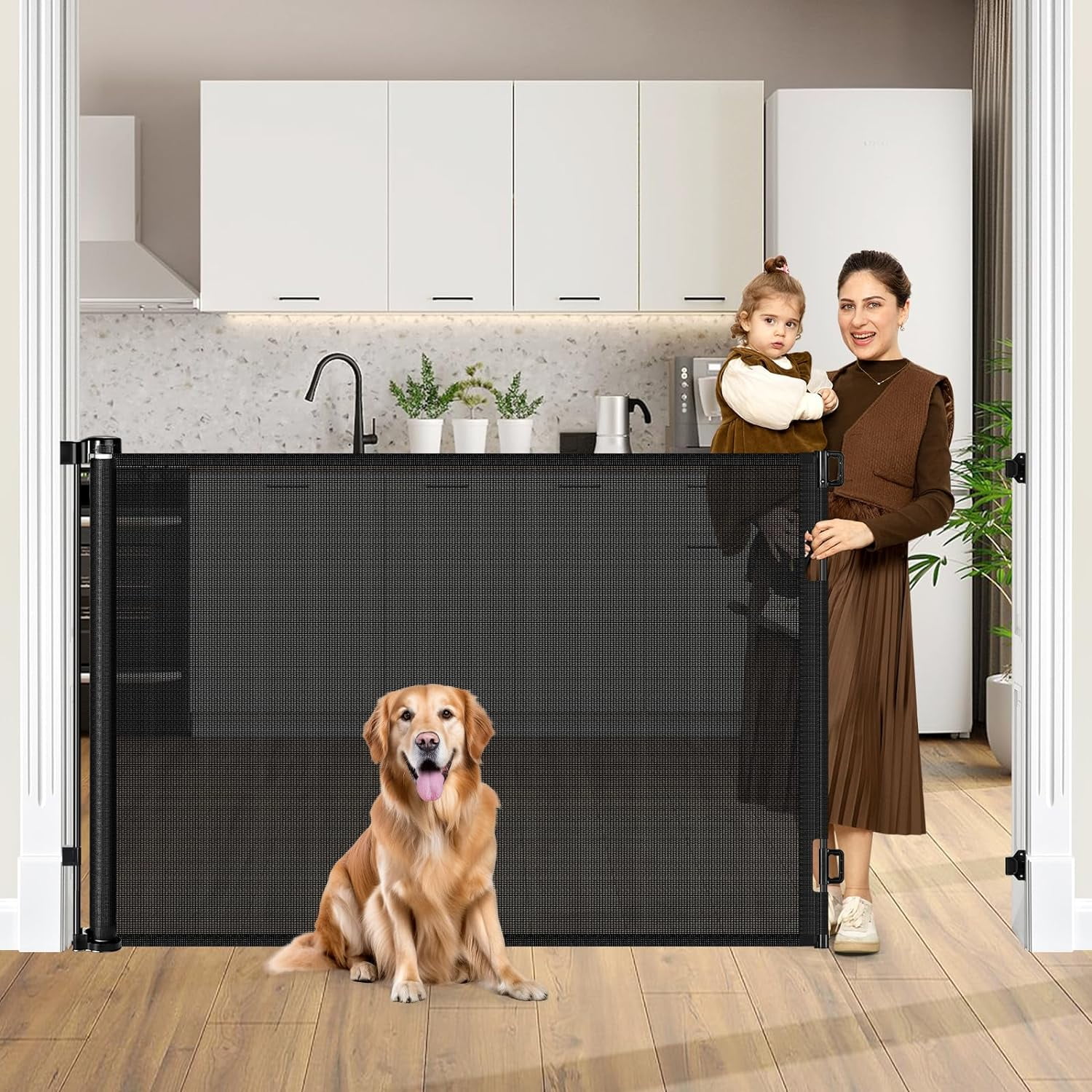 42" Tall X 80" Wide Retractable Baby Gates for Large Openings Extra Tall Dog Gates for Doorway