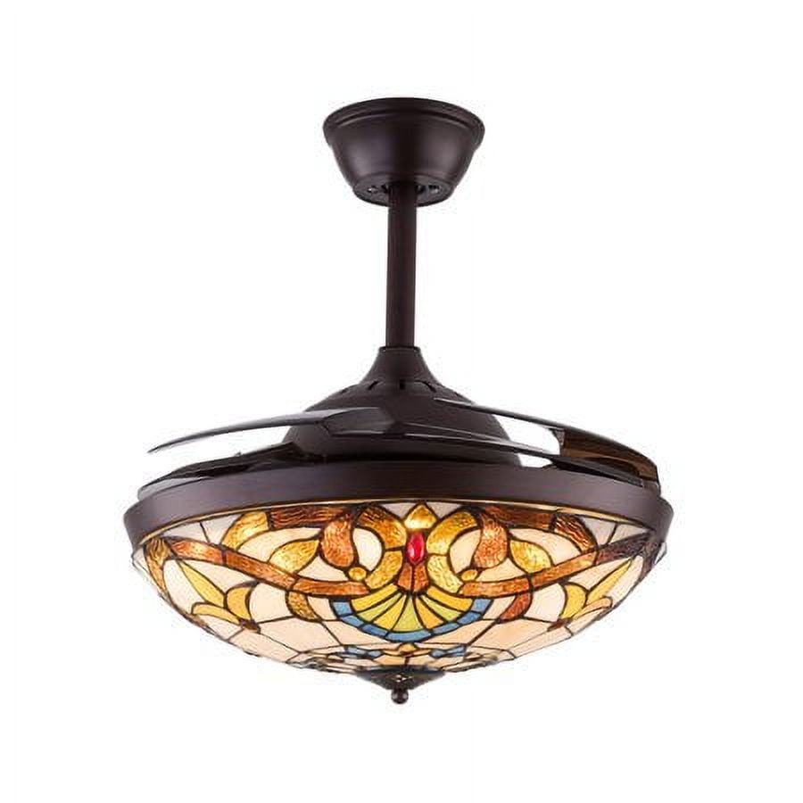 42" Tiffany Retractable Ceiling Fan with Remote & Light LED Dimmable Chandelier