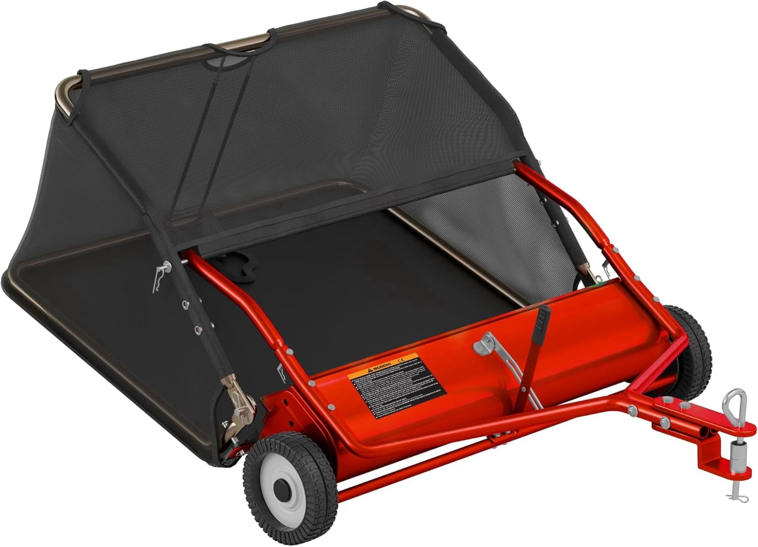 42" Tow-Behind Lawn Sweeper, 18.55 Cu.ft Large Hopper Leaf & Grass Collector, Adjustable Height, Easy Dumping Rope, Heavy Duty Yard Cleanup Tool for Lawn Tractor ATV,Universal Hitch,Red