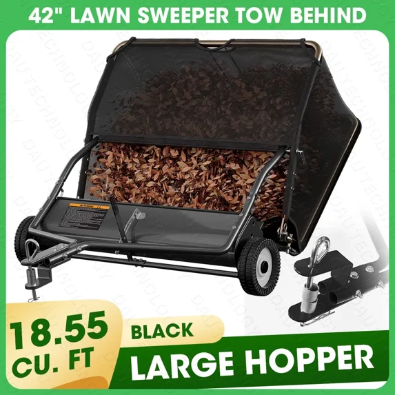 42" Tow Behind Lawn Sweeper Leaf Collector Sweeper for Lawn 18.55 Cu. ft Capacity,Black