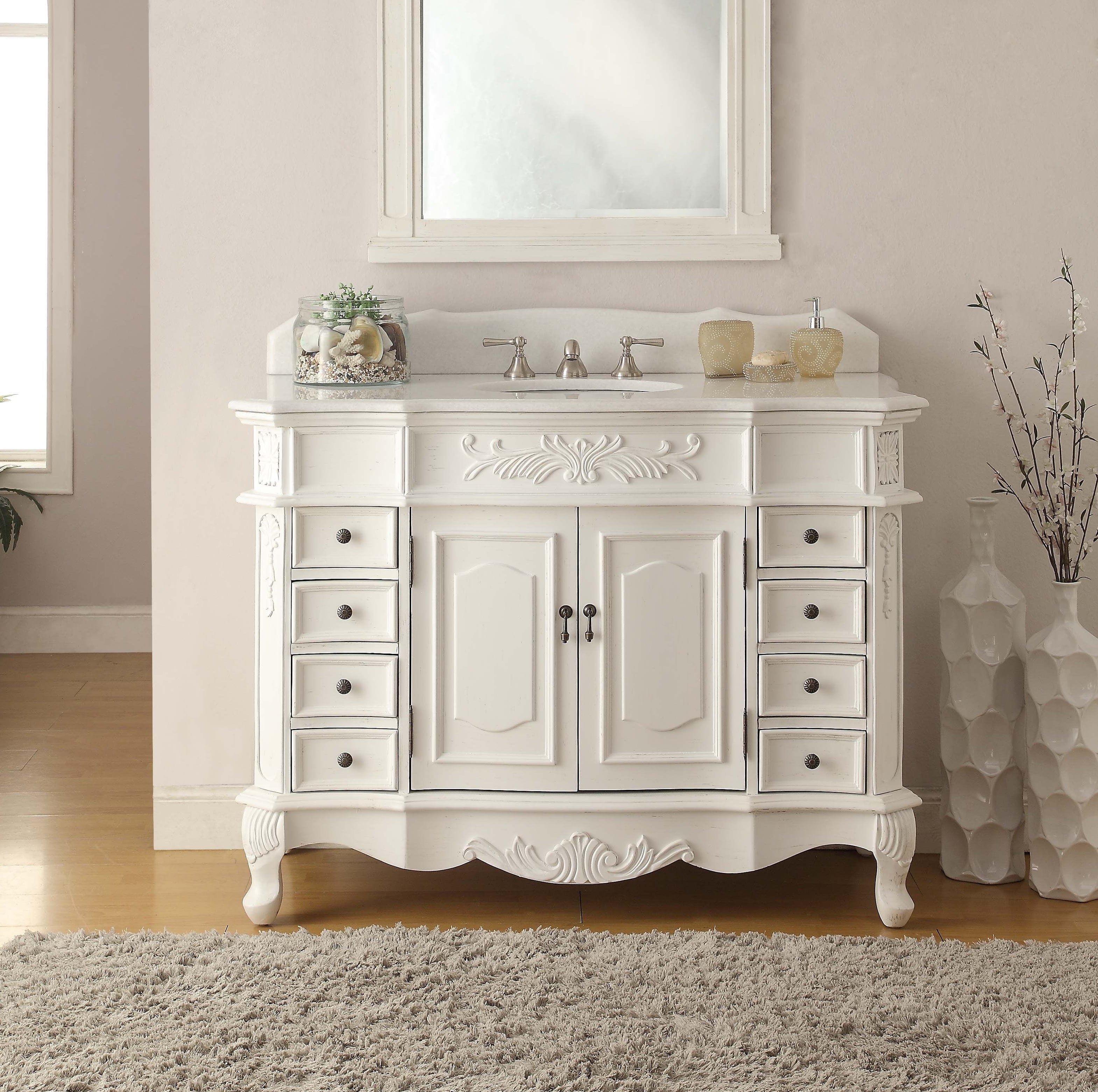 Morton 42” Traditional Style Bathroom Vanity with White Marble Top