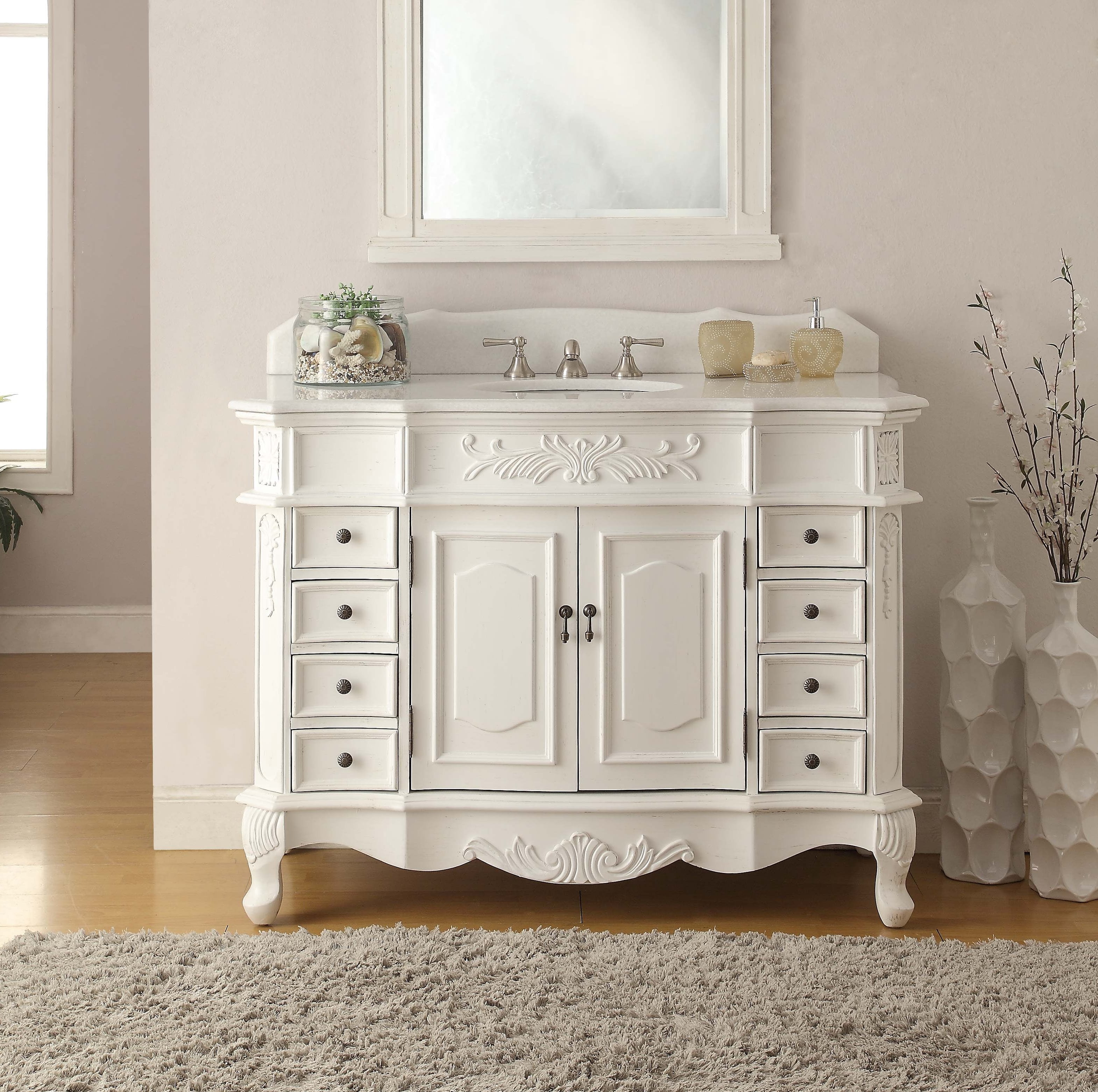 42” Traditional Style White Marble Morton Bathroom Sink Vanity ...