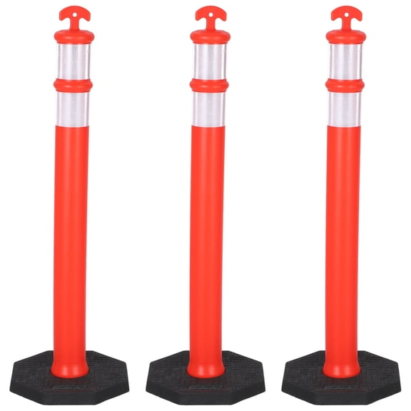 42" Traffic Channelizer Posts 3 Pack, Heavy-Duty Safety Cones with Reflective Collars & Weighted Base for Construction, Parking & Driving Practice