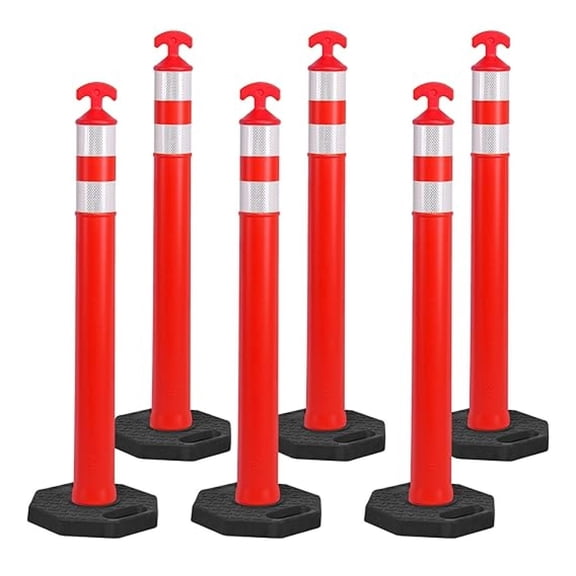 42" Traffic Delineator Post Cones 6-Pack Orange Safety Cones with Heavy Duty Rubber Base for Construction, Road Work, Parking Lots, Warehouse and Events