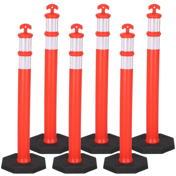 42" Traffic Delineator Posts 6 Pack,Safety Cones Heavy-Duty with Reflective Collars & Weighted Base for Construction, Parking Lots & Driving Practice