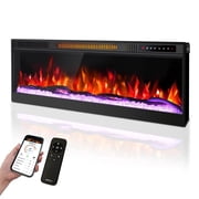 42 Ultra Thin Electric Fireplace Heater - Modern Thin Design, Wall/Recessed Mount, 12 Multicolored Flames, Smart APP & Remote Control, Crystal/Driftwood Kits, Timer
