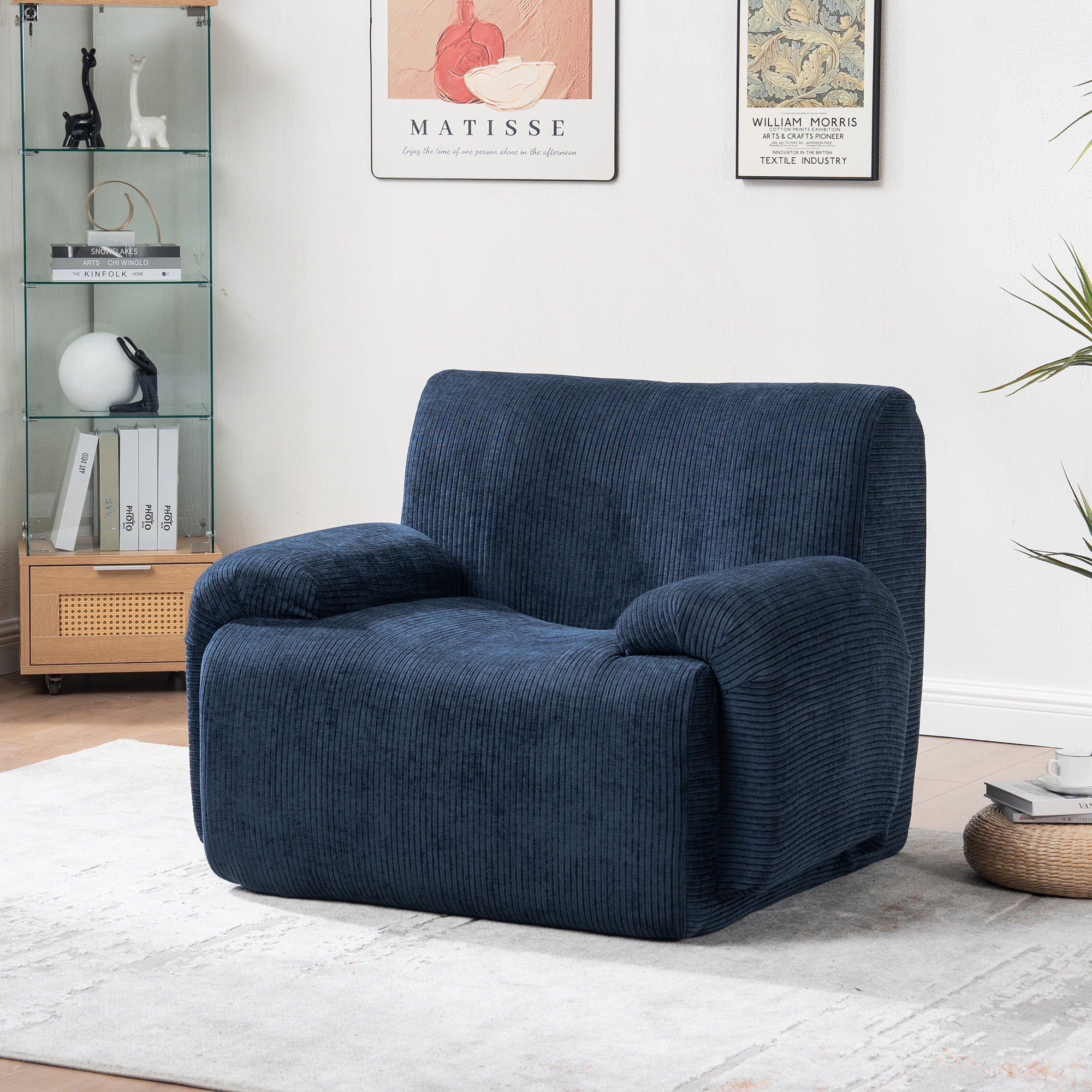 42"W Modern Oversized Accent Chair,Upholstered Boneless Single Sofa Chair,Chenille Armchair Reading Lounge Chair for Living Room,Bedroom,Apartment,Navy