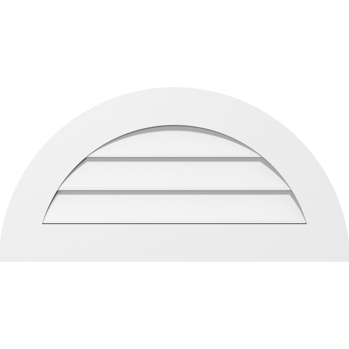 42"W  x 21"H Half Round Surface Mount PVC Gable Vent: Non-Functional, w/ 3-1/2"W x 1"P Standard Frame