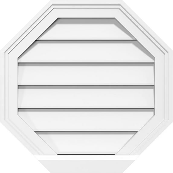 42"W x 42"H Octagonal Surface Mount PVC Gable Vent: Functional, w/ 2"W x 2"P Brickmould Sill Frame