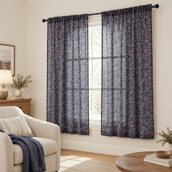 42"W x 63"L (Pack of 2) Crushed Sheer Leaf Patterned Light Filtering Window Drapes