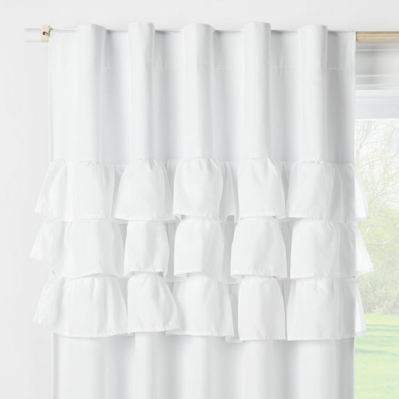 42"W x 63"L Ruffle Kids' Blackout Window Curtain Panel White