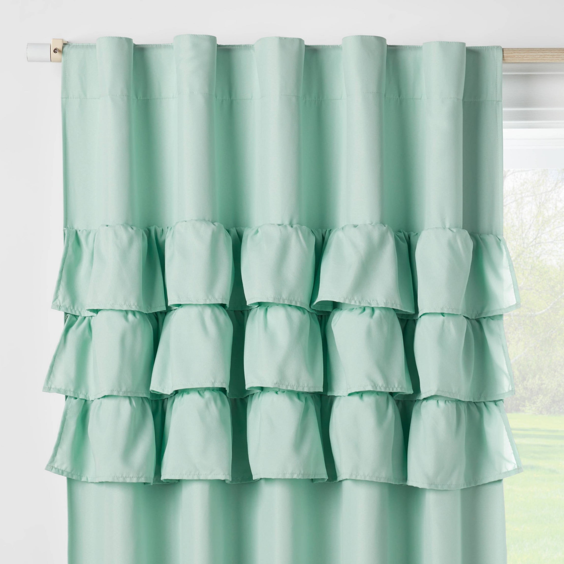 42"W x 95"L Ruffle Kids' Blackout Window Curtain Panel Mint Green