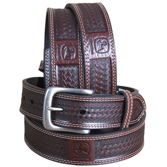 42 WIDE TOP GRAIN BASKETWEAVE LEATHER MENS COWBOY BELT CHOCOLATE