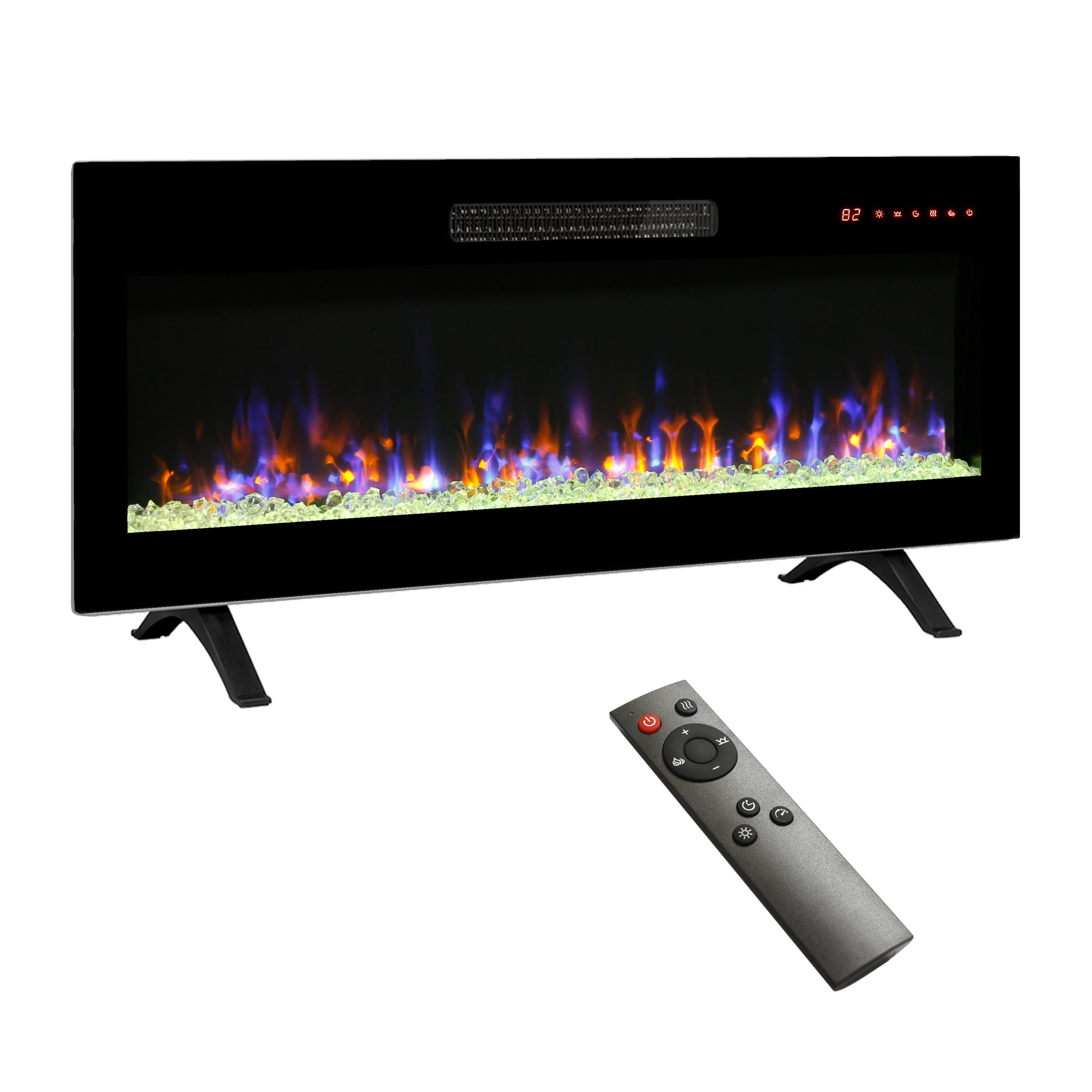42" Black Wall-Mounted Electric Fireplace with Remote