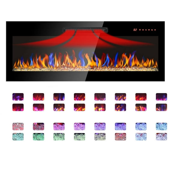 42" Wall-Mounted Electric Fireplace, Multi-Color Flame & Emberbed Heater 1400W Remote Control Tempered Glass Front Antique Black Finish Safety Features Perfect for Heating up to 400 Sq. ft. Spaces