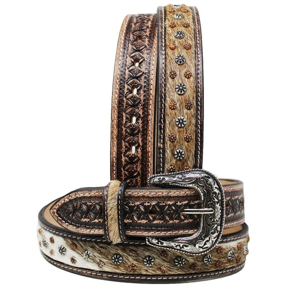 42  Western 1-1/2" Diamond Tooled Studded Cowhide Full-Grain Leather Belt 26RT78