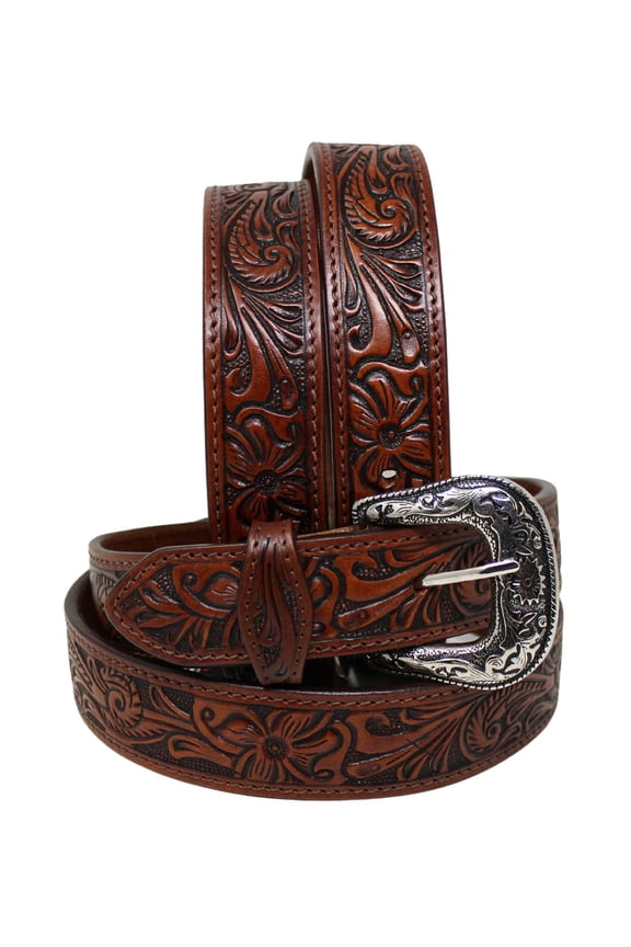42  Western 1-1/2" Floral Tooled Full-Grain Brown Leather Belt 26RS04