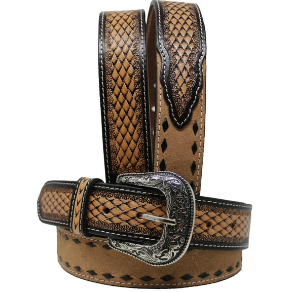 42 Western 1 1/2" Wide Men Women Rodeo Floral Tooled Leather Belt 26FK64