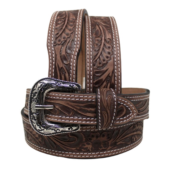 42  Western 1-3/4" Tapered Brown Antique Floral Tooled Leather Belt 26RT74T