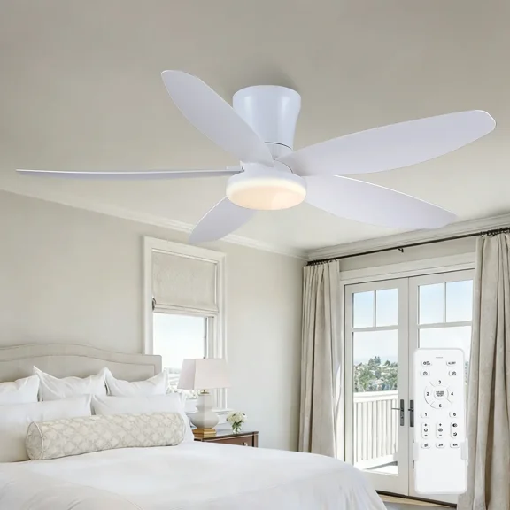 PHORUS 42" White Low Profile Ceiling Fan with Dimmable LED Light,Remote & App Control, Quiet DC Motor,Reversible Blades,Easy Installation,Indoor Use