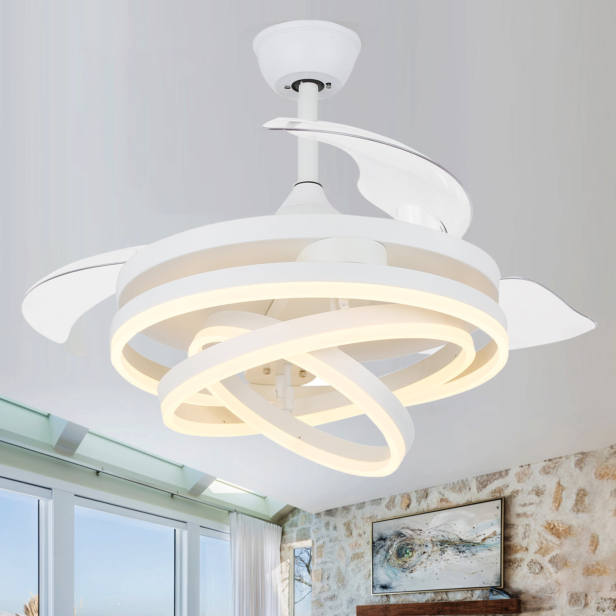 42 White Retractable Ceiling Fan With