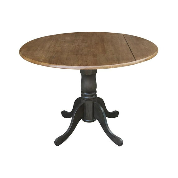 42" Wood Drop Leaf Table With 2 Side Chairs in Hickory/Washed Coal - 3 Piece Set