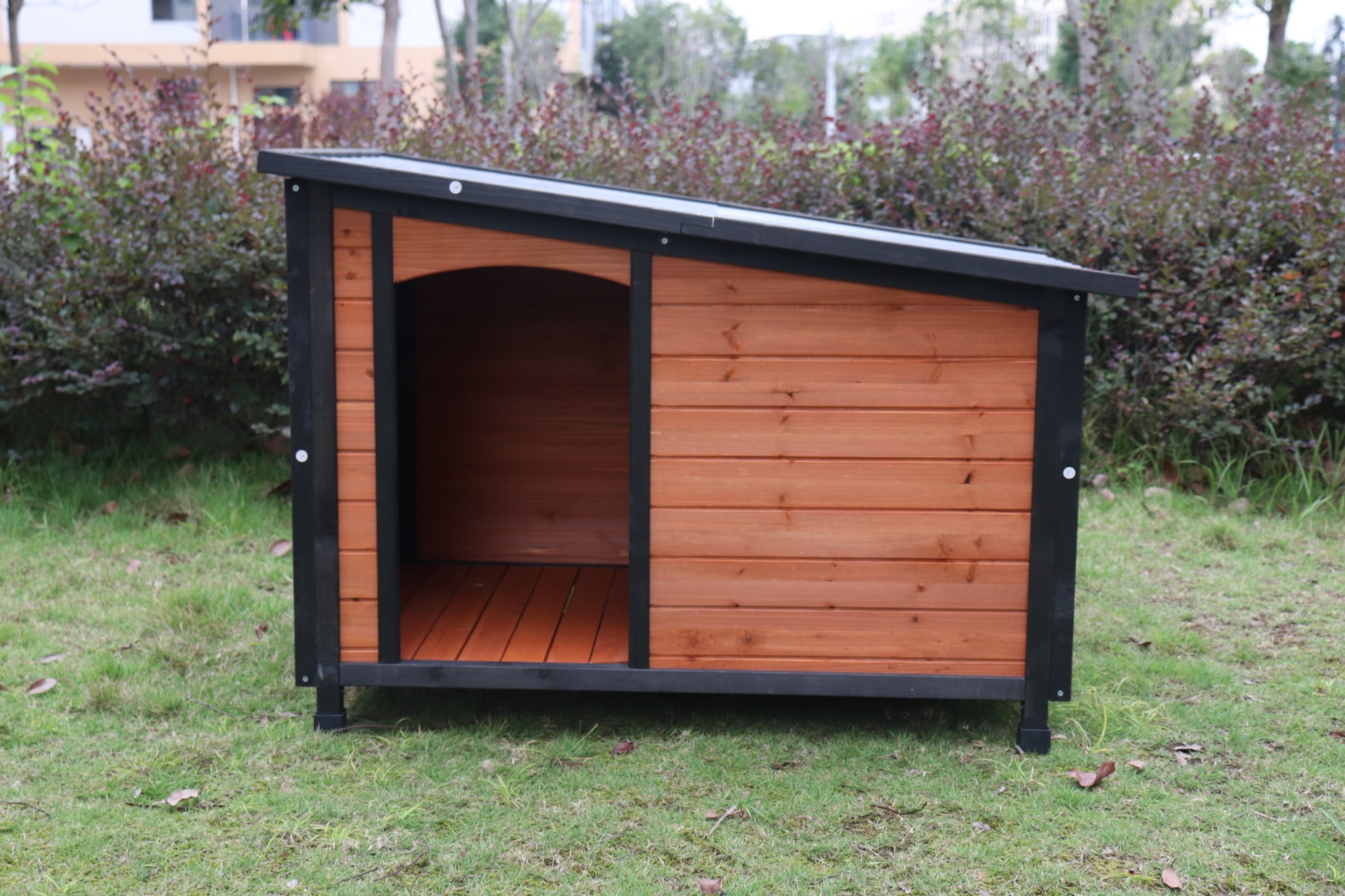42" Wooden Dog House, Outdoor and Indoor Winter Kennel with Elevated Feet, Weatherproof Doghouse for Large Dog