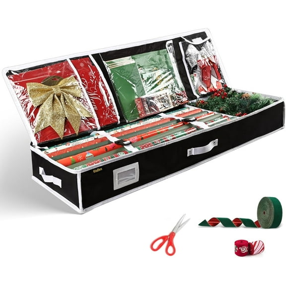 42'' Wrapping Paper Organizer Storage 600D Oxford Fabric Christmas Ribbon Present Bag Small Artificial Tree Storage Bag Xmas Decoration Accessories Storage Containers with Interior Pockets (Black)
