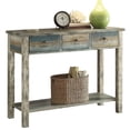 thumbnail image 1 of 42" X 16" X 32" Antique White And Teal Wooden Console Table, 1 of 2