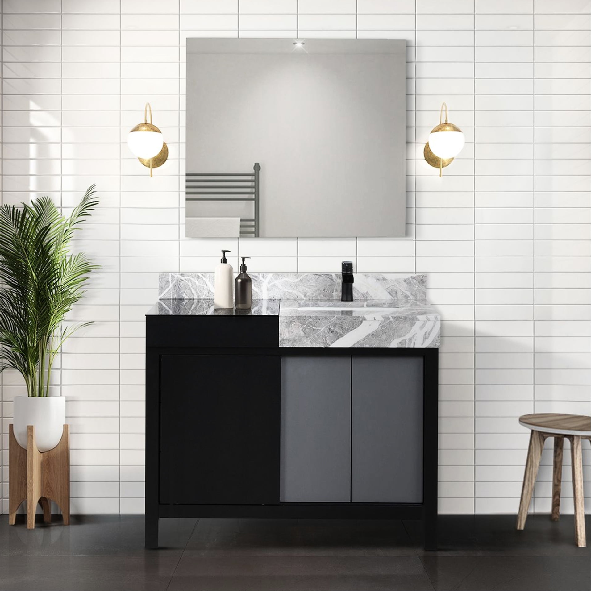 42" X 22" Black And Grey Bathroom Vanity - Marble Countertop With Matte ...